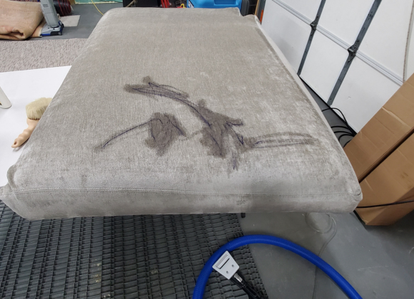 Cleaning a couch cushion for a residential client.